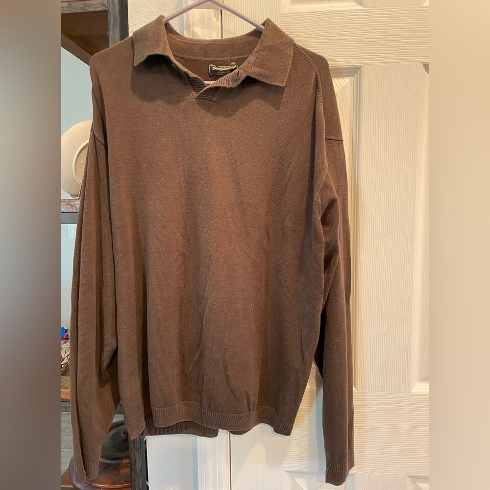 Tommy Bahama Island Soft long sleeve silk blend Johnny collar polo sweater XL
